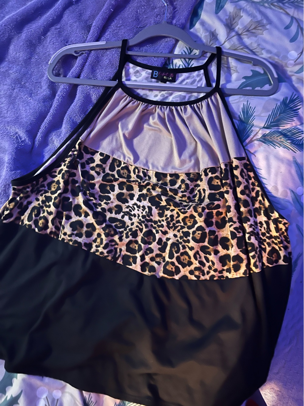 Leopard Print Scoop Tank Top with Black Trim - Women's
